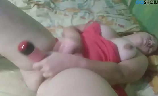 BBW Natural Playmate Enjoying Dildo Pleasures